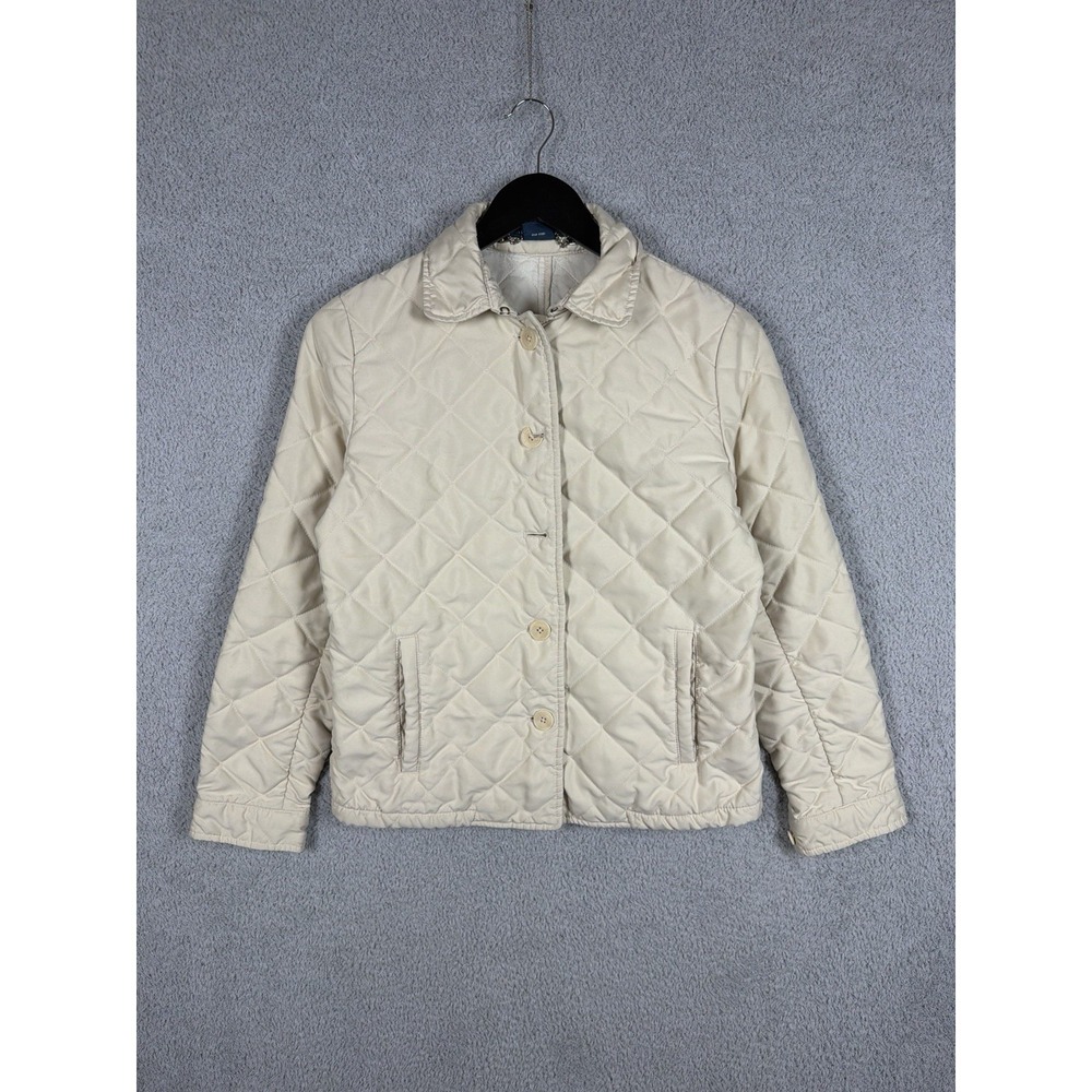 Ralph Lauren Cream Quilted Jacket Women's Size S Button Front Lightweight Coat